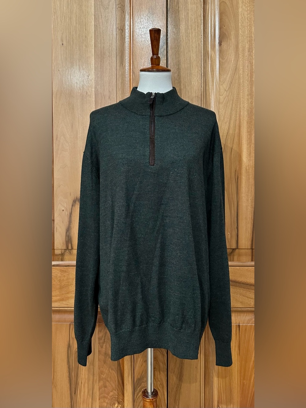 Orvis Merino Wool Deep Forest Green Quarter-Zip Knit Pullover/Super Soft NWOT XL